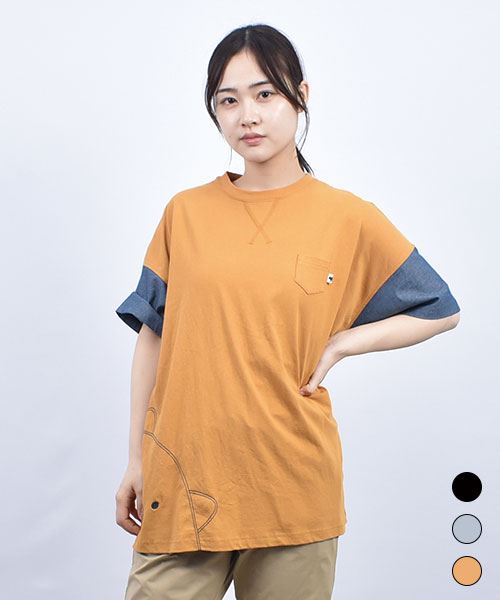 drug store's 20/-OE天竺 袖口 太幅切替 ブタ刺繍 BIGT