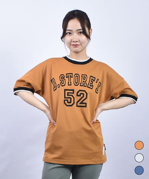 drug store's 編み立て ロゴプリント 衿袖リブ ワイドT