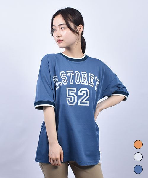drug store's 編み立て ロゴプリント 衿袖リブ ワイドT
