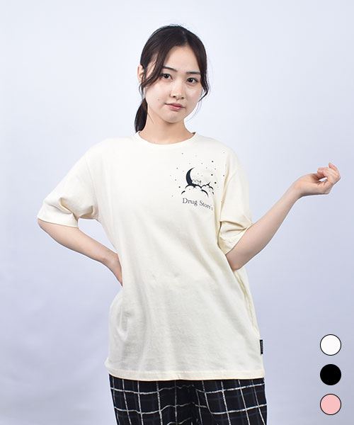 drug store's 20/-OE天竺 リブ衿 三日月と昭一プリント 定番セットインT