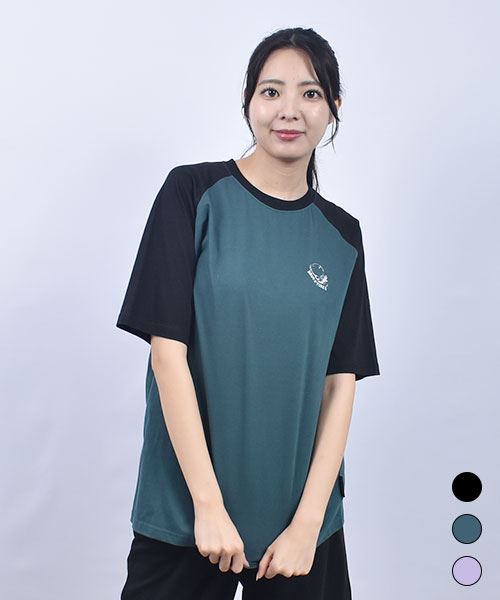 drug store's 32/-天竺 天使ブタ柄 バッグプリント ラグラン T