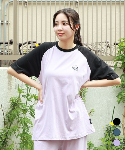 drug store's 32/-天竺 天使ブタ柄 バッグプリント ラグラン T