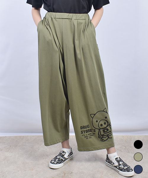 drug store's 32/-天竺 スタンディプリント 2タック ガウチョパンツ