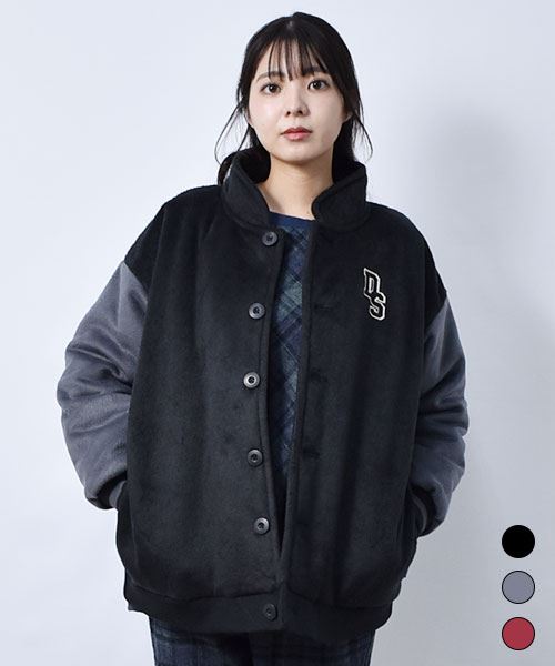 drug store's バックブタ刺繍 スタンドカラー フリース スタジャン