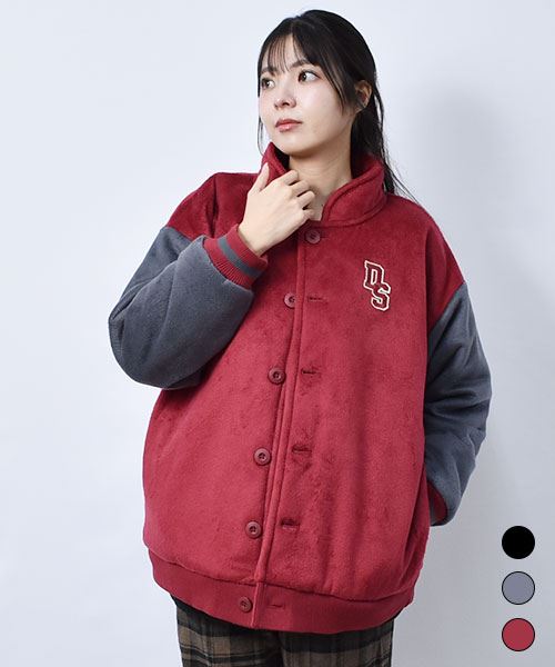 drug store's バックブタ刺繍 スタンドカラー フリース スタジャン