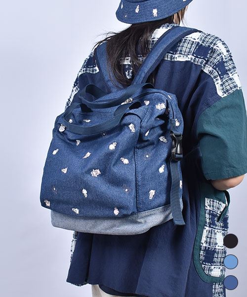 drug store's デニム ブタゴロゴロ刺繍 2WAY リュック