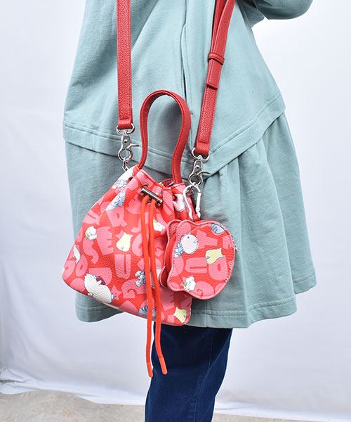 drug store's 合成皮革 ブタ＆ネコプリント ポーチつき 2WAY ショルダーバッグ