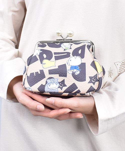 drug store's 合成皮革 ブタ＆ネコプリント がま口ポーチ