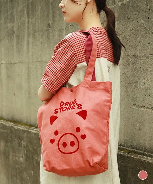 drug store's フロッキーブタ顔プリント トートバッグ