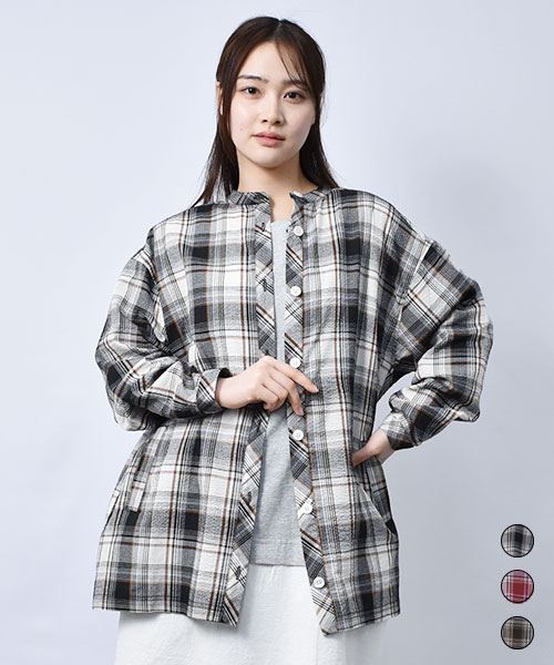 【シャツ】 モノトーンベース チェック シャツ