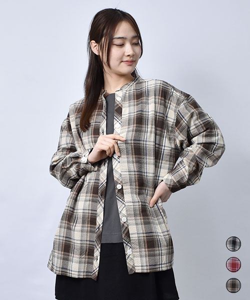 【シャツ】 モノトーンベース チェック シャツ