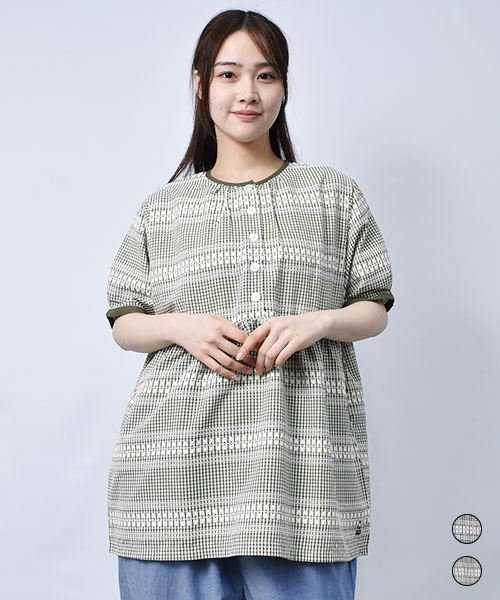 【ブラウス】 ギンガムチェック 切替 ブラウス