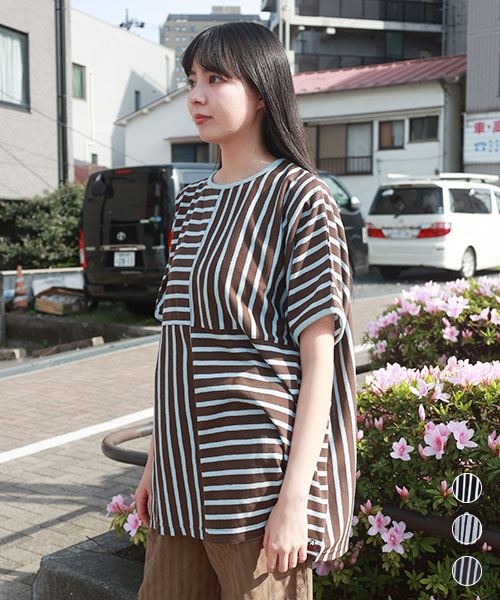 【チュニック】 ボーダー 切替 チュニック