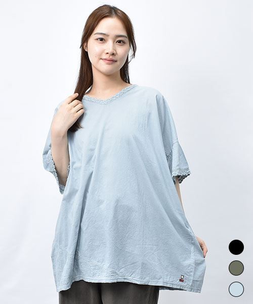 【Tシャツ】 ゆったり 衿レース Tシャツ