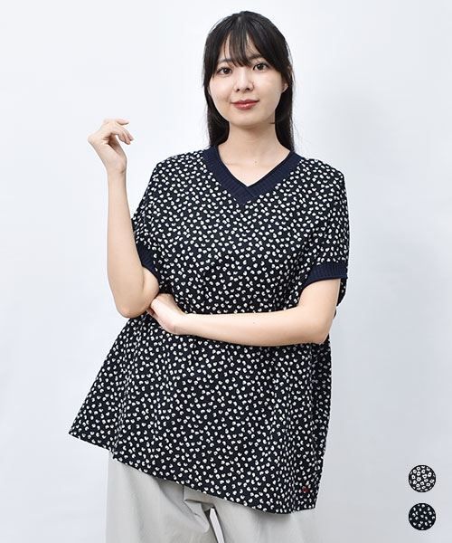 【チュニック】 小花柄 ぽこぽこ チュニック