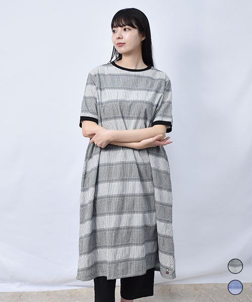 【ワンピース】 チェック×ストライプ ボーダー ワンピース