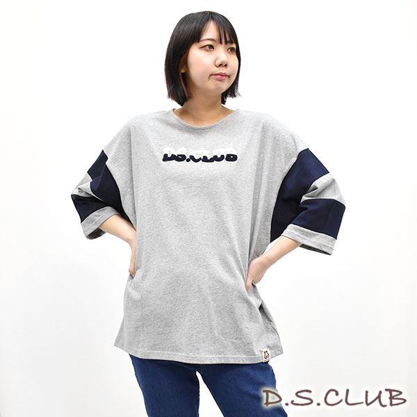 D S Club 16 天竺 サガラロゴｗｐｎ ボーダー切替 ７分袖 ドルマン トレーナー Tシャツ M 03 杢グレー トップス Drug Store Sweb ドラッグストアーズウェブ