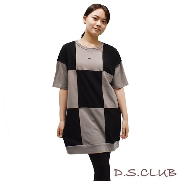 D.S.CLUB 21/- 天竺 2トーンブロック切替 チュニック Tシャツ(M 30