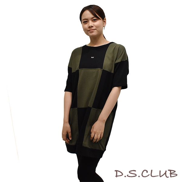 D.S.CLUB 21/- 天竺 2トーンブロック切替 チュニック Tシャツ(L 02
