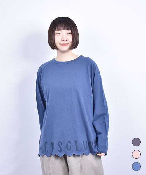 D.S.CLUB 天竺 カットワークロゴ刺繍 ラグラン ロンT