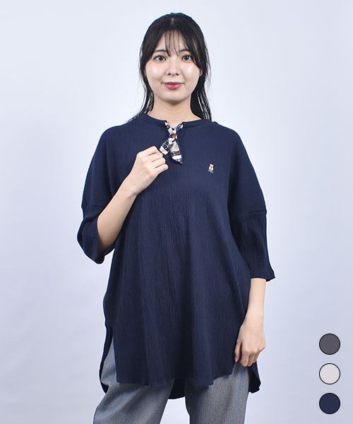 D.S.CLUB 天竺 スカーフつき ブタ刺繍 ドルマン Tシャツ