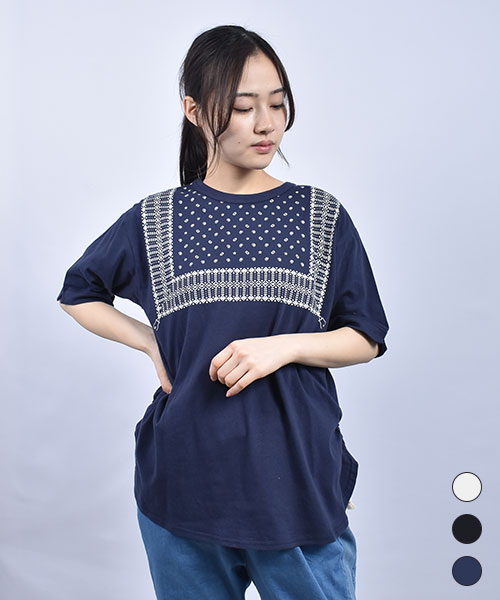 D.S.CLUB 天竺 プリント ロープ紐ドロスト 5分袖 Tシャツ