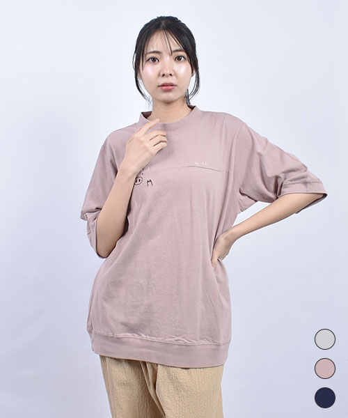 D.S.CLUB 天竺 ヨーク切り替え ブタ刺繍 半袖 ラグラン Tシャツ
