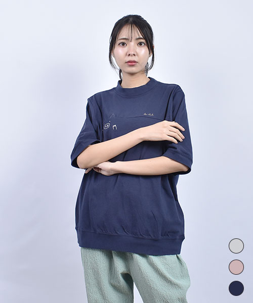 D.S.CLUB 天竺 ヨーク切り替え ブタ刺繍 半袖 ラグラン Tシャツ