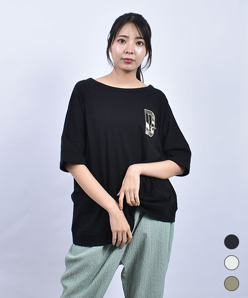D.S.CLUB 天竺 ロゴ刺繍&アップリケ ドルマン Tシャツ