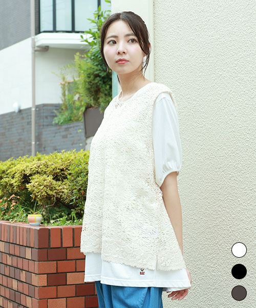 D.S.CLUB かぎ針風 レースインナーつき Tシャツ