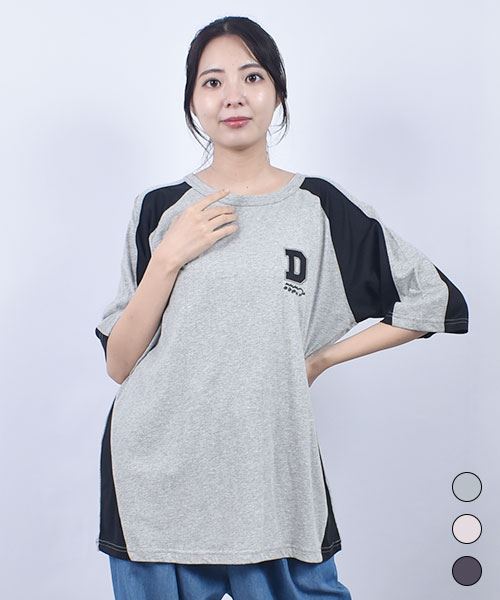 D.S.CLUB 天竺 アップリケ 袖メッシュ切り替え ラグラン Tシャツ