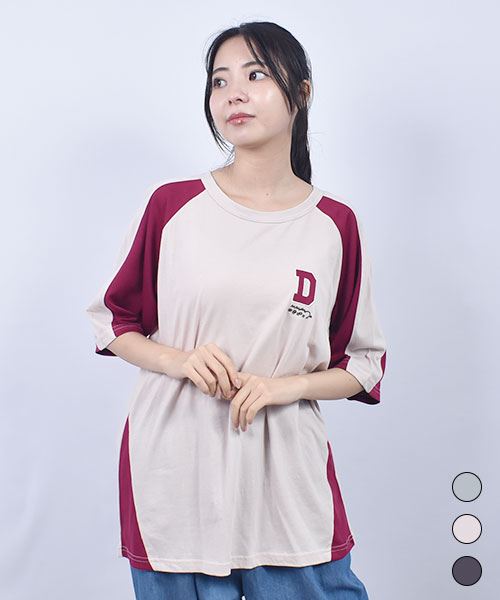 D.S.CLUB 天竺 アップリケ 袖メッシュ切り替え ラグラン Tシャツ