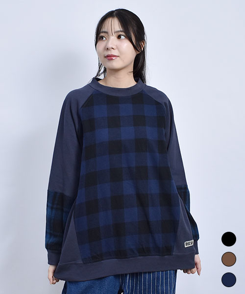 D.S.CLUB 裏毛 チェック 別布使い トレーナー