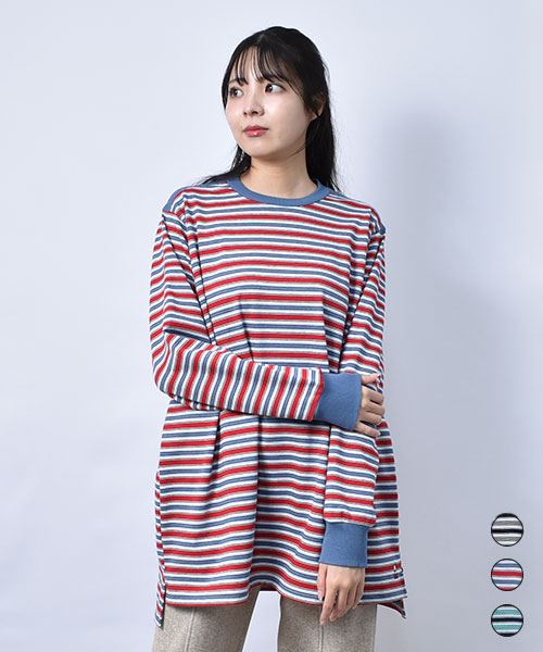 【スウェット トレーナー / プルオーバー】 ハイネック ボーダー トレーナー