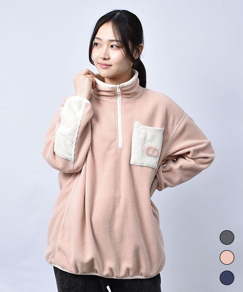 【フリース】 ぶたポケット ハーフジップ フリース