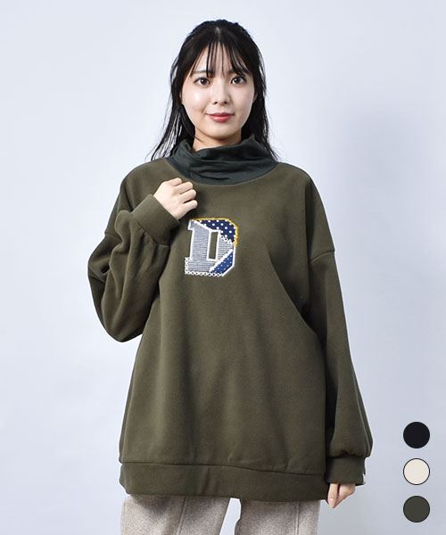 【スウェット トレーナー / フリース】 タートルネック アップリケ トレーナー