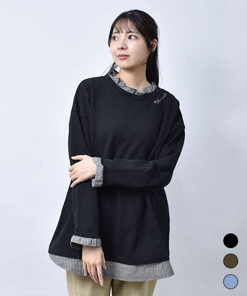 【スウェット トレーナー】 重ね着風 シャツ トレーナー