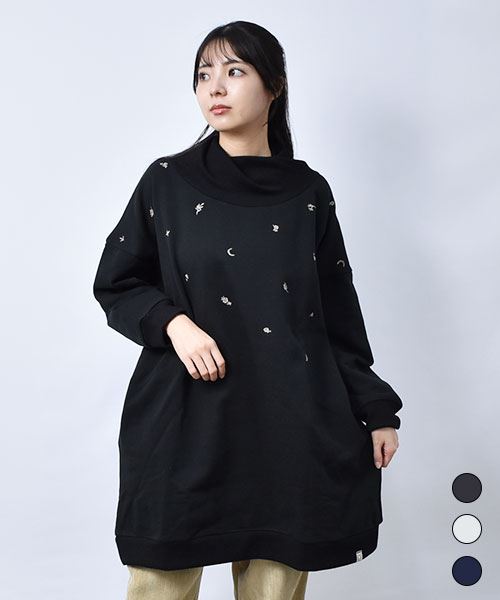 【チュニック】 異素材ミックス 刺繍 チュニック