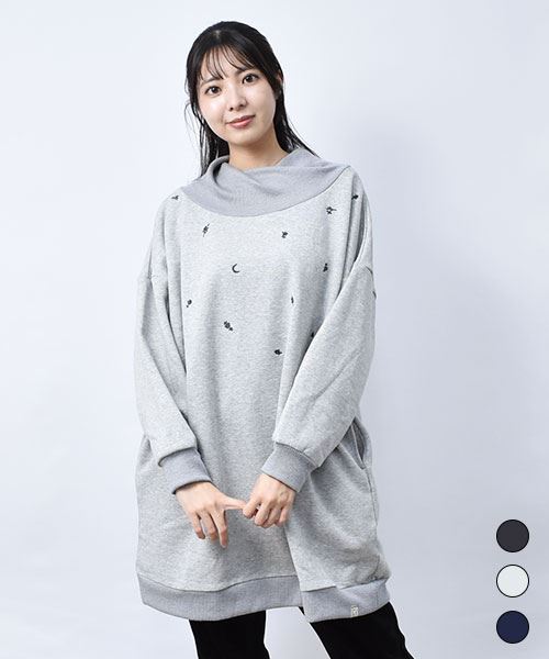 【チュニック】 異素材ミックス 刺繍 チュニック