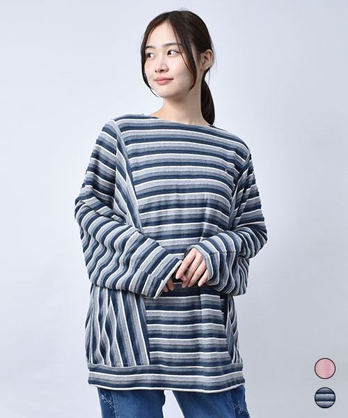 【Tシャツ】 ボーダー ゆったり切替 Tシャツ