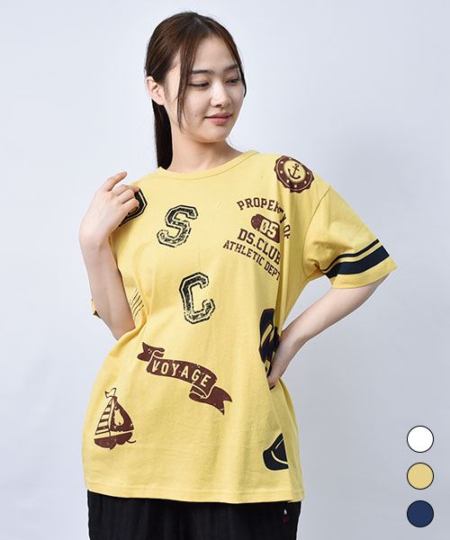 【Tシャツ】 マリンプリント ワイドT