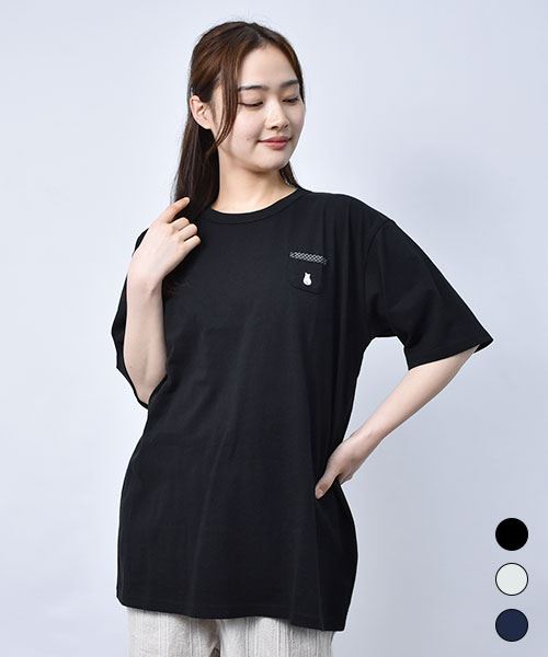 【Tシャツ】 ギンガムアップリケ シンプル Tシャツ