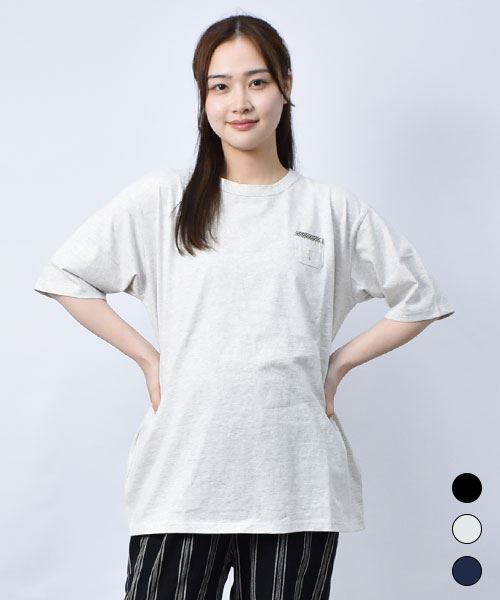 【Tシャツ】 ギンガムアップリケ シンプル Tシャツ