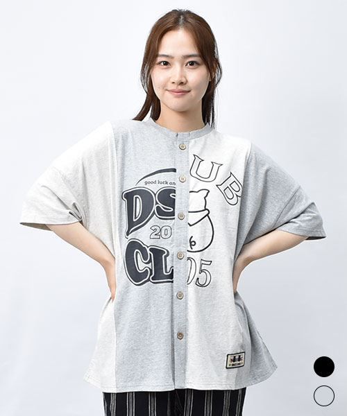 【Tシャツ】 ざっくり切替 前開き Tシャツ