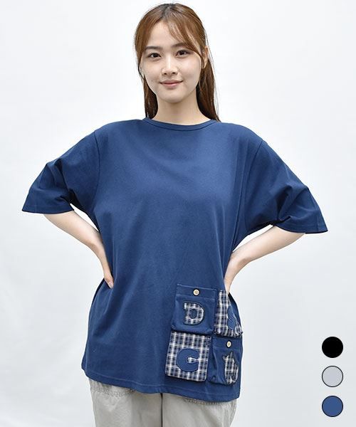 【Tシャツ】 ロゴブタ パッチワークポケット Tシャツ