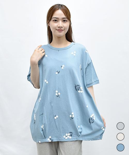 【Tシャツ】 ぷっくり 花柄 Tシャツ