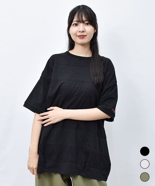 【Tシャツ】 ざっくり ドットボーダー Tシャツ