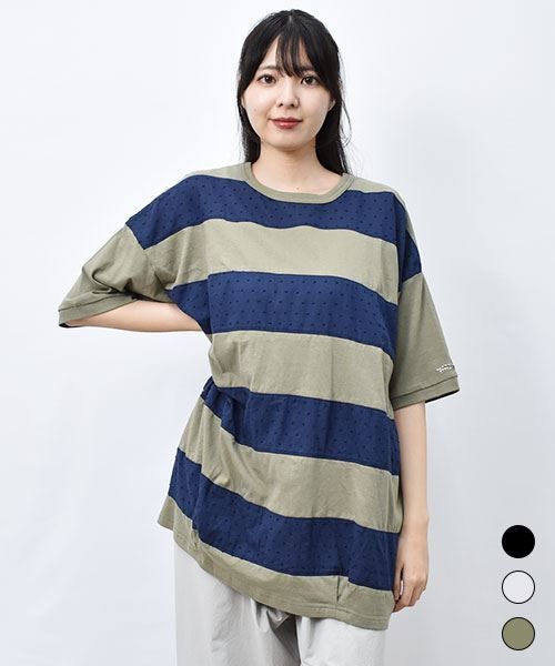 【Tシャツ】 ざっくり ドットボーダー Tシャツ