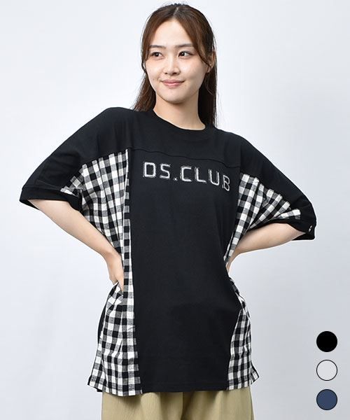 【Tシャツ】 チェック切替 ロゴ Tシャツ