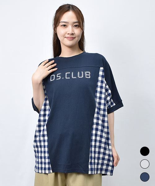 【Tシャツ】 チェック切替 ロゴ Tシャツ
